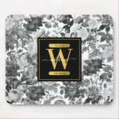 Floral monogram zwart, wit en  goud muismat (Voorkant)