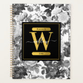 Floral monogram zwart, wit en  goud planner (Voorkant)