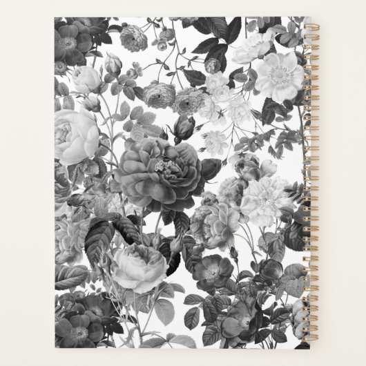 Floral monogram zwart, wit en  goud planner (Achterkant)