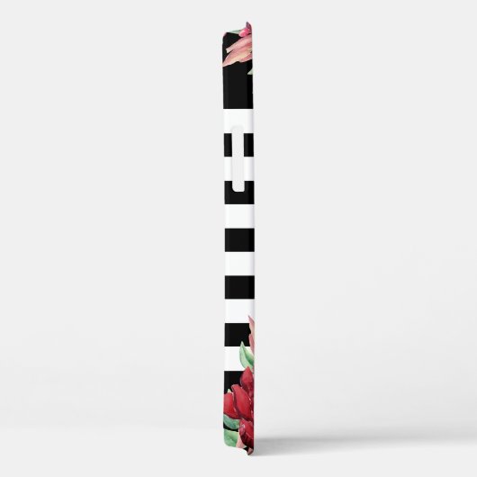 Floral Monogram Zwart Wit Gestreept Roos Goud Case-Mate iPhone Case (Achterkant / Rechts)