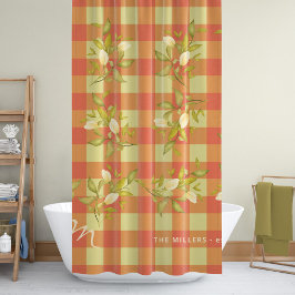 Floral monogrammatica naam rustic oranje gingham douchegordijn