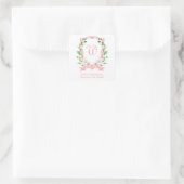 Floral Monogrammed Crest Return Address Vierkante Sticker (Tas)