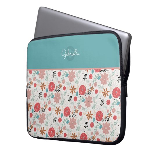 Floral monogrammed laptop sleeve (Voorkant Links)