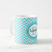 Floral Monogrammed Turquoise Blue Chevron Pattern Koffiemok (Voorkant links)