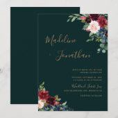 Floral Moody Emerald Green Jewel Tone Wedding Kaart (Voorkant / Achterkant)