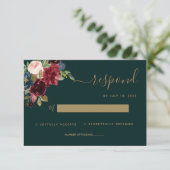 Floral Moody Emerald Green Jewel Tone Wedding RSVP (Staand voorkant)