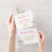 Floral Moon Baby shower All In One Uitnodiging (Afscheurbaar)
