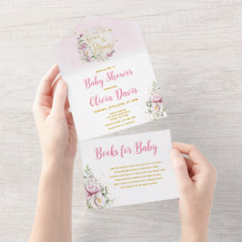 Floral Moon Baby shower All In One Uitnodiging