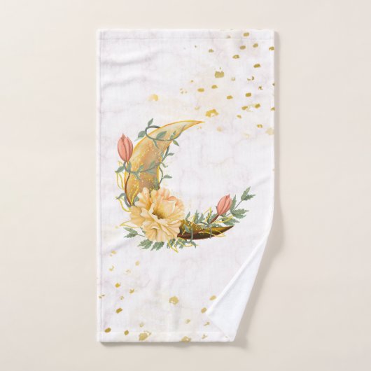 Floral Moon, Beige en Geel Graphic Bad Handdoek (Handdoek)