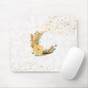 Floral Moon, Beige en Geel Graphic Muismat