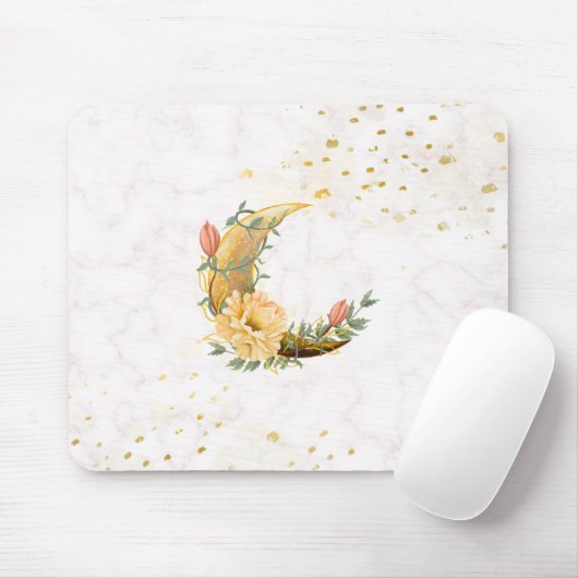 Floral Moon, Beige en Geel Graphic Muismat (Met muis)