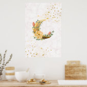 Floral Moon, Beige en Geel Graphic Poster (Keuken)
