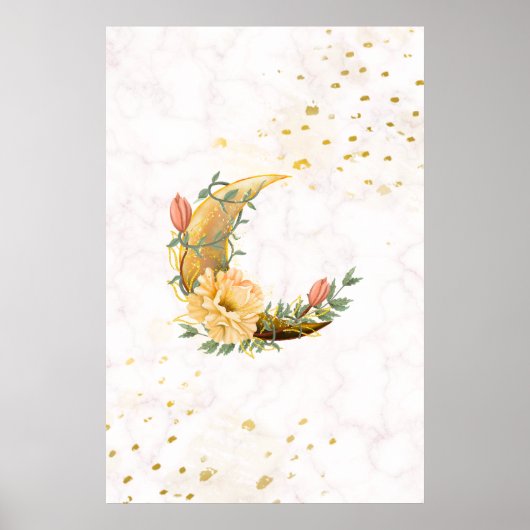 Floral Moon, Beige en Geel Graphic Poster (Voorkant)