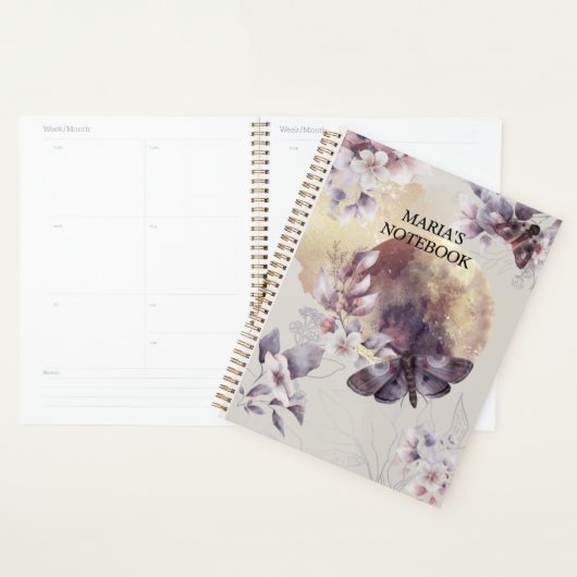 Floral Moon Cat Butterflies waterverf paars Planner (Display)