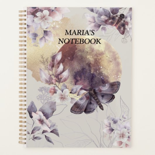 Floral Moon Cat Butterflies waterverf paars Planner (Voorkant)