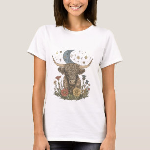 Floral Moon  Cottage Highland Koe T-shirt