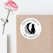Floral Moon Kat Boek Bibliotheek Leraar Ronde Sticker