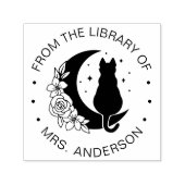 Floral Moon Kat Boek Bibliotheek Leraar Zelfinktende Stempel (Design)