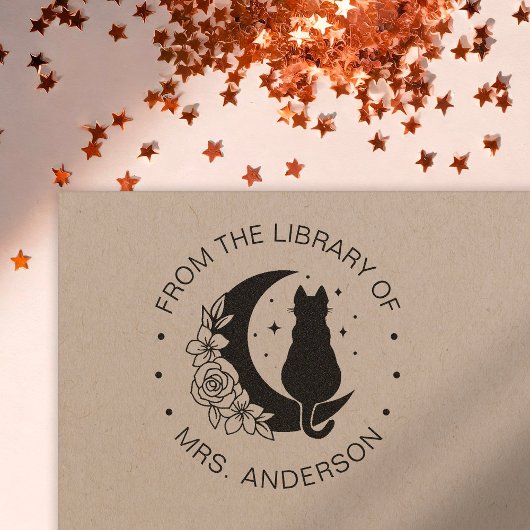 Floral Moon Kat Boek Bibliotheek Leraar Zelfinktende Stempel