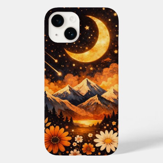 Floral Moon Pattern Phone Case – Cute and Aestheti (Achterkant)