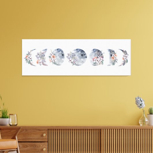 Floral Moon Phase Canvas (Insitu (Woonkamer))