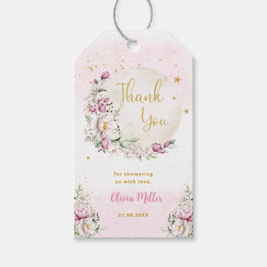Floral Moon Pink Baby shower dank u Cadeaulabel (Voorkant)