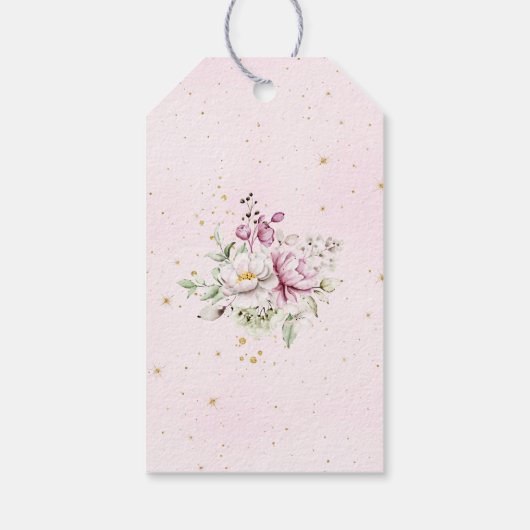 Floral Moon Pink Baby shower dank u Cadeaulabel (Achterkant)