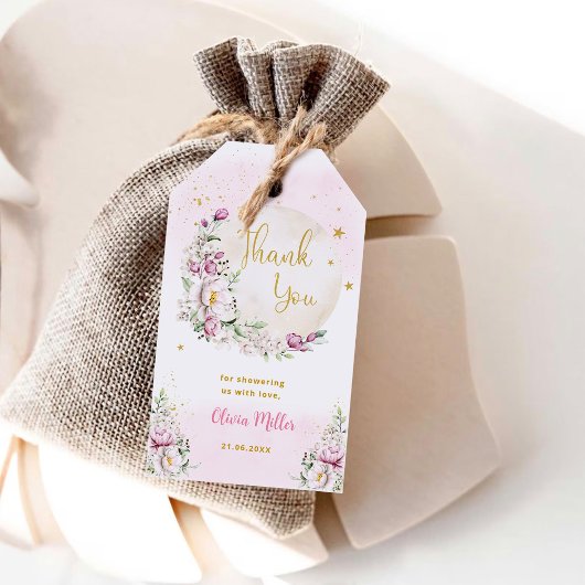 Floral Moon Pink Baby shower dank u Cadeaulabel