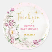 Floral Moon Pink Baby shower Dank u Ronde Sticker (Voorkant)