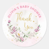 Floral Moon Pink Baby shower Dank u Ronde Sticker (Voorkant)