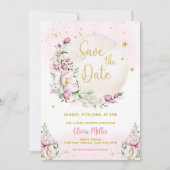 Floral Moon Pink Baby shower Sla de datumkaart op Kaart (Voorkant)