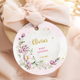 Floral Moon roze Baby shower Bedankjes Labels