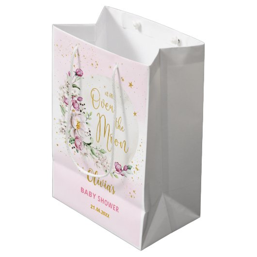 Floral Moon roze Baby shower Medium Cadeauzakje (Voorkant Gekanteld)
