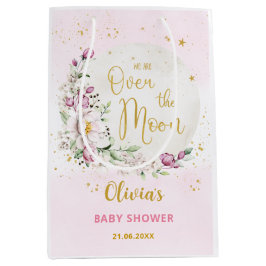 Floral Moon roze Baby shower Medium Cadeauzakje