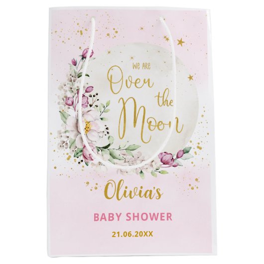 Floral Moon roze Baby shower Medium Cadeauzakje (Voorkant)
