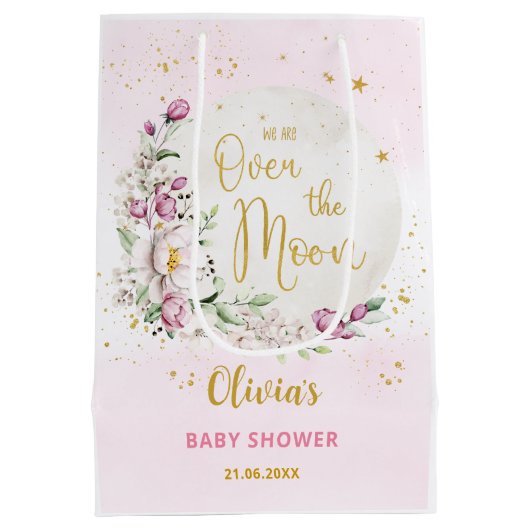 Floral Moon roze Baby shower Medium Cadeauzakje (Achterkant)