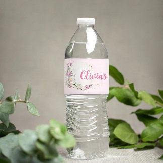 Floral Moon roze Baby shower Waterfles Etiket