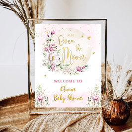 Floral Moon Roze Welkomstbord Poster