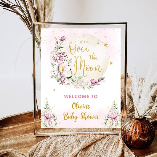 Floral Moon Roze Welkomstbord Poster
