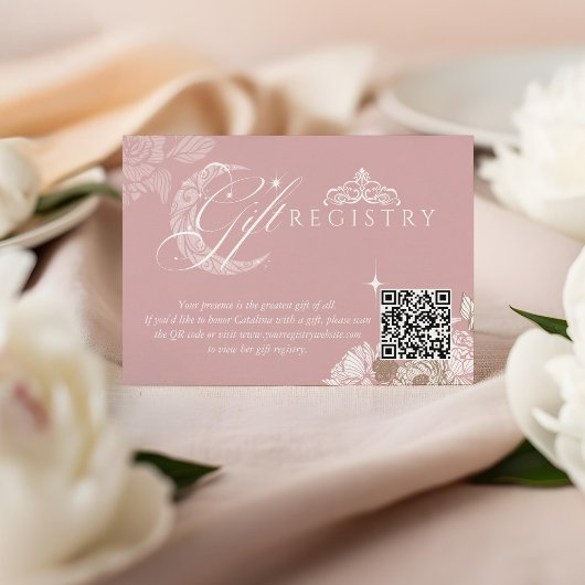 Floral Moon Star Quinceañera QR Code Gift Registry Informatiekaartje