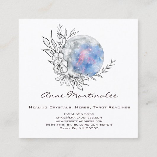 Floral Moon Vierkante Visitekaartje (Achterkant)