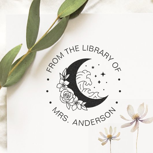 Floral Moon Waves Boek Bibliotheek Leraar Zelfinktende Stempel