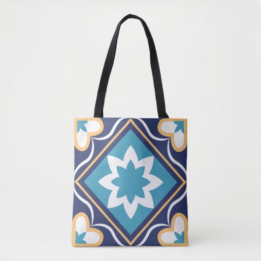 Floral Moroccan Mosaic Tile Elegant & Chic Blue Tote Bag (Voorkant)