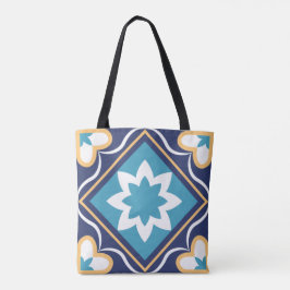 Floral Moroccan Mosaic Tile Elegant & Chic Blue Tote Bag