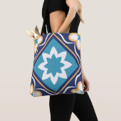 Floral Moroccan Mosaic Tile Elegant & Chic Blue Tote Bag (Dichtbij)