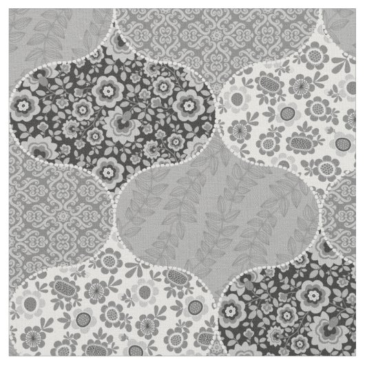 Floral Moroccan Pattern Black en Grey Stof (Close Up)