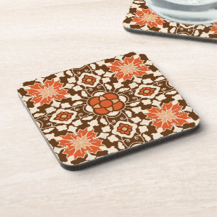Floral Moroccan Tegel, Brown, Rust en Beige Bier Onderzetter
