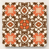 Floral Moroccan Tegel, Brown, Rust en Beige Bier Onderzetter (Voorkant)