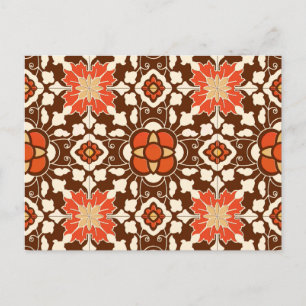 Floral Moroccan Tegel, Brown, Rust en Beige Briefkaart