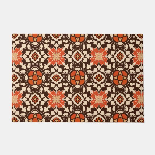Floral Moroccan Tegel, Brown, Rust en Beige Deurmat (Voorkant)